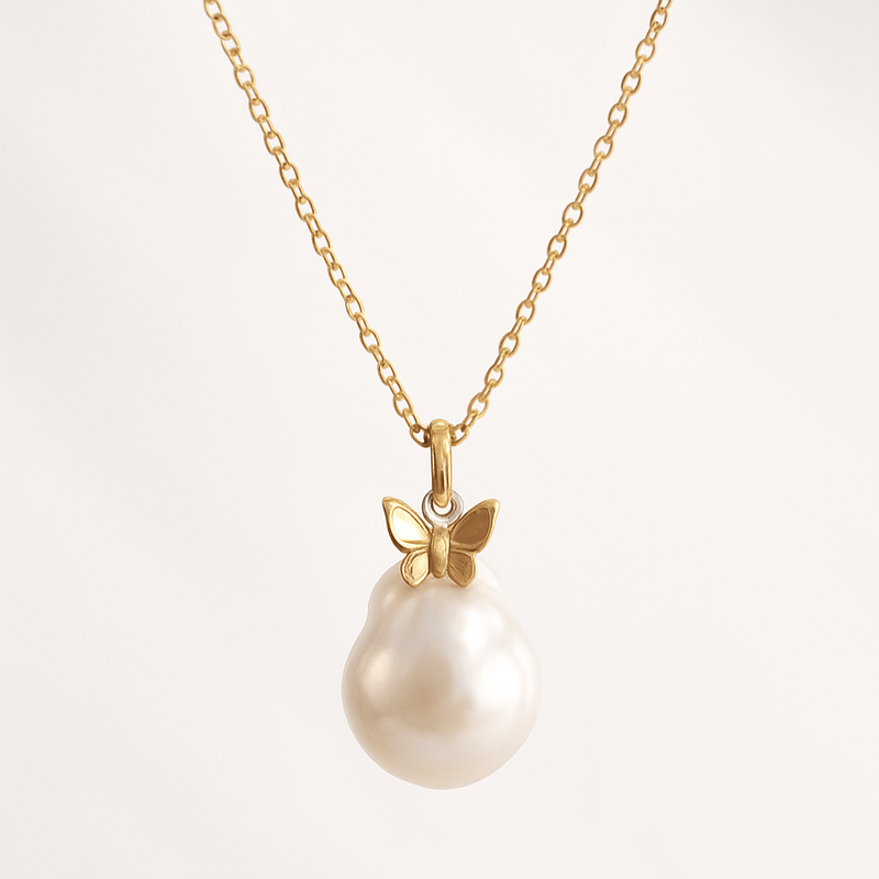 Boost Your Jewelry Business with Customization Options: Sustainable Baroque Pearl Necklace, Butterfly Accent 14K Gold Necklace, and Layered Pearl Gold Chain Necklace