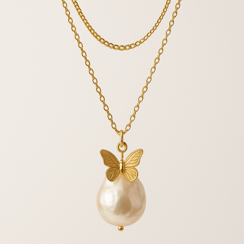 Sustainable Baroque Pearl Necklace, Butterfly Accent Gold Necklace, and 14k Gold Plated Layering Necklace: Custom Jewelry Solutions for Wholesale Business Growth