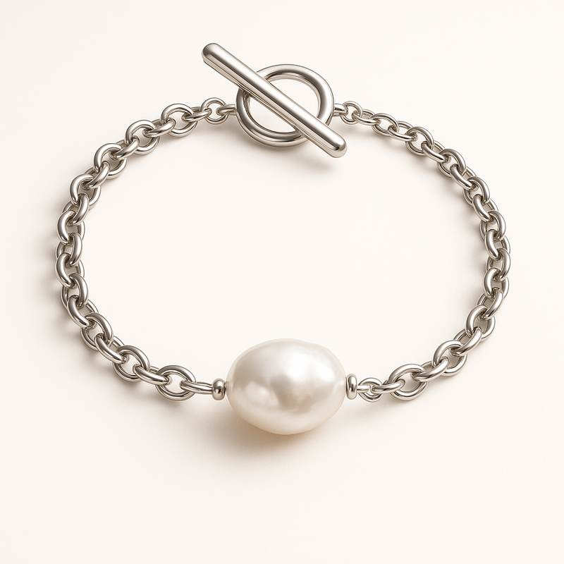 Dainty Baroque Pearl Bracelet: Customizable Adjustable Stainless Steel Bracelets with Toggle Closure for Wholesale Jewelry Businesses