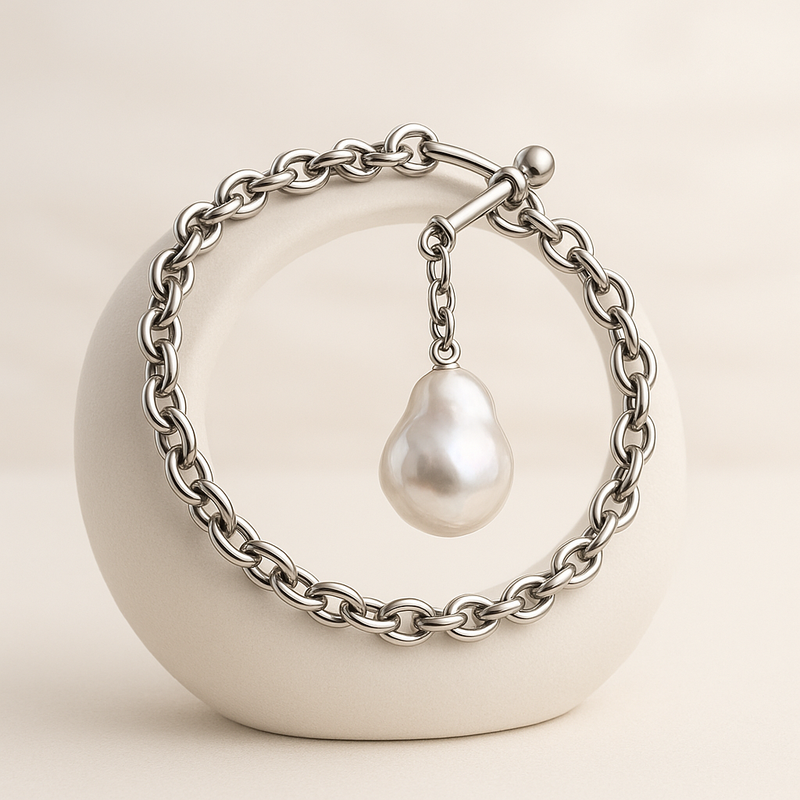 Elevate Your Jewelry Line with a Dainty Baroque Pearl Bracelet: Customizable Adjustable Pearl Toggle & Stainless Steel Designs