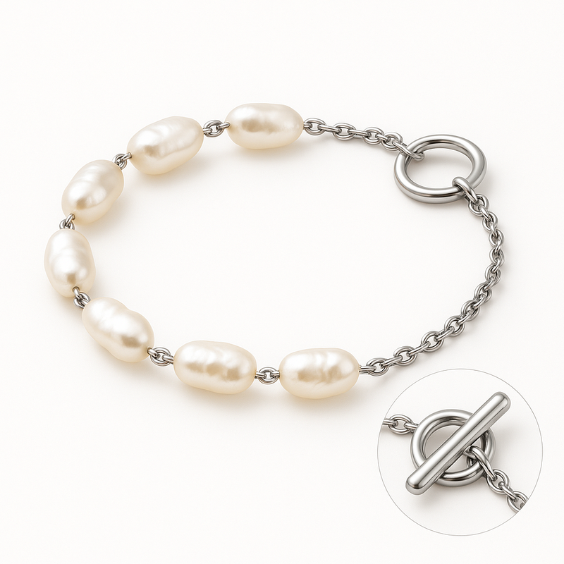Enhance Your Brand's Appeal with Dainty Baroque Pearl Bracelets: Customizable Adjustable Stainless Steel Toggle Designs Enhance Your Brand's Appeal with Dainty Baroque Pearl Bracelets: Customizable Adjustable Stainless Steel Toggle Designs