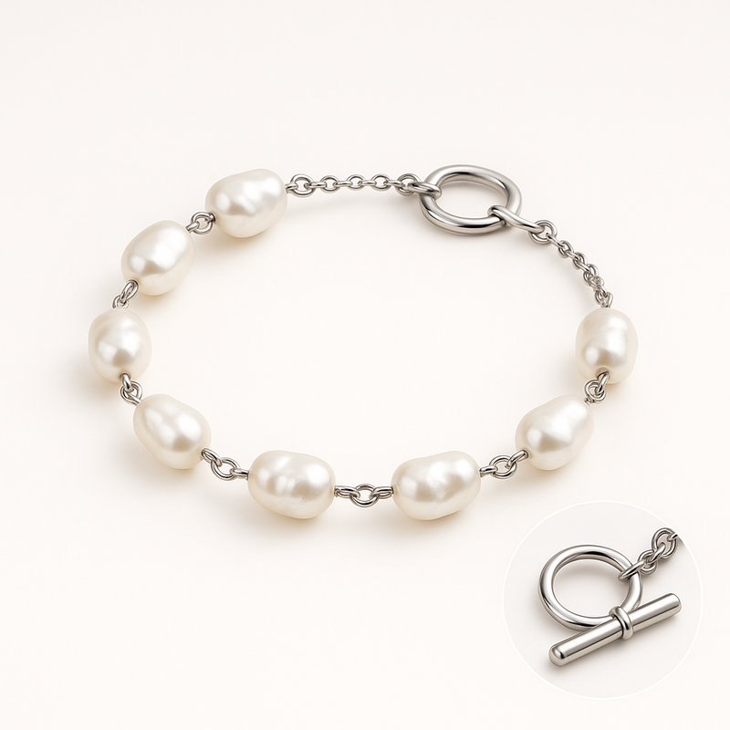 Dainty Baroque Pearl Bracelet: Customizable Adjustable Stainless Steel Design with Toggle Closure for Wholesale Jewelry Businesses 7 Dainty Baroque Pearl Bracelet: Customizable Adjustable Stainless Steel Design with Toggle Closure for Wholesale Jewelry Businesses