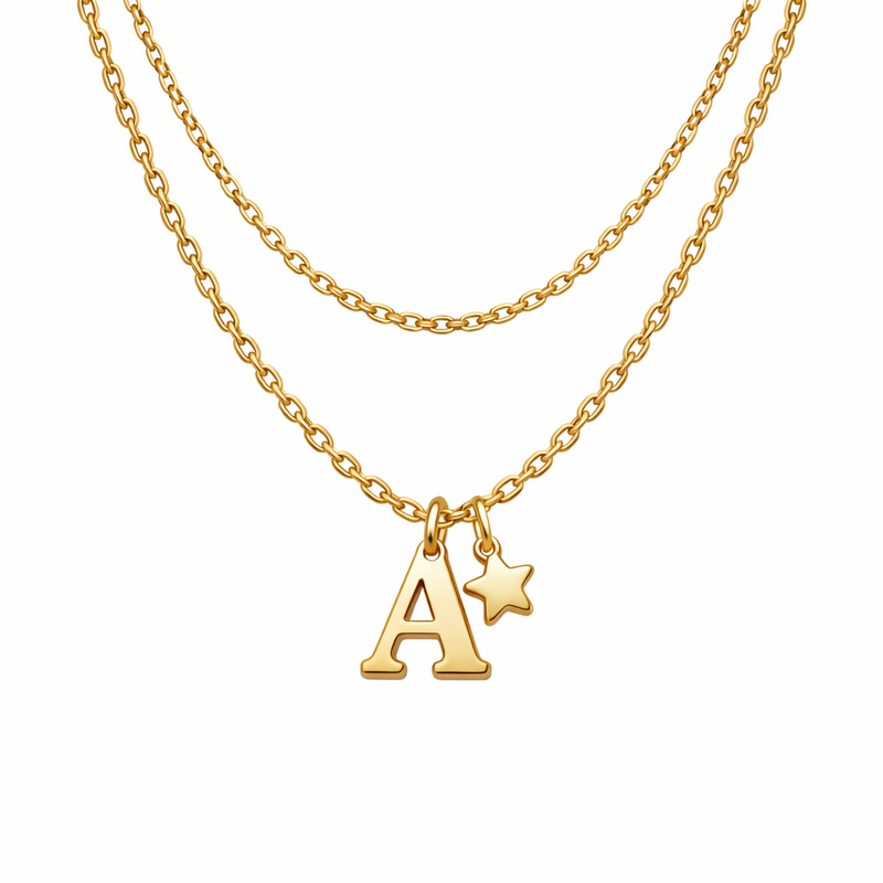 Waterproof 18K Gold Plated Necklace: Elevate Your Jewelry Collection with Exquisite Initial Letter Charm and Stainless Steel Layering Star Charm Necklaces for Wholesale Success 8 Waterproof 18K Gold Plated Necklace: Elevate Your Jewelry Collection with Exquisite Initial Letter Charm and Stainless Steel Layering Star Charm Necklaces for Wholesale Success