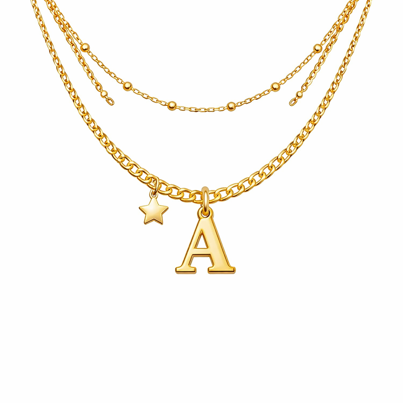 Waterproof 18k Gold Plated Initial Letter Necklace: A Trendy Option for Customizable Star Charm Layering Stainless Steel Necklaces 7 Waterproof 18k Gold Plated Initial Letter Necklace: A Trendy Option for Customizable Star Charm Layering Stainless Steel Necklaces