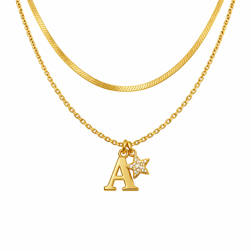 Waterproof 18k Gold Plated Necklace: Elevate Your Collection with Initial Letter Star Charm and Stainless Steel Layering Necklaces for Business Growth 2 Waterproof 18k Gold Plated Necklace: Elevate Your Collection with Initial Letter Star Charm and Stainless Steel Layering Necklaces for Business Growth