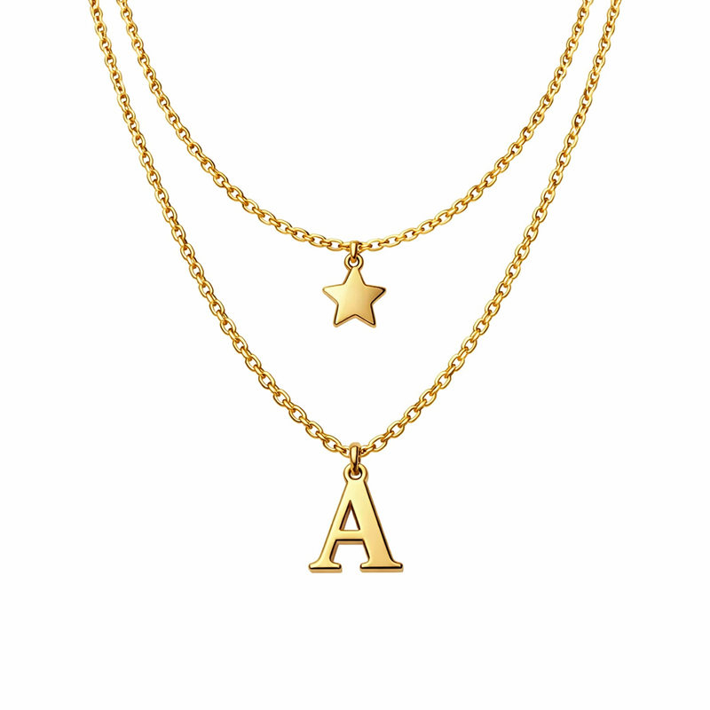 Waterproof 18K Gold Plated Necklace: Premium Stainless Steel Initial Letter Charm Necklace & Exquisite Star Charm Layering Necklace for Wholesale Customization 6 Waterproof 18K Gold Plated Necklace: Premium Stainless Steel Initial Letter Charm Necklace & Exquisite Star Charm Layering Necklace for Wholesale Customization