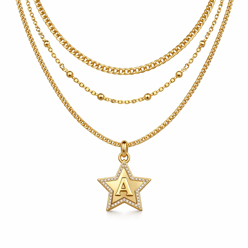 Waterproof 18k Gold Plated Necklace: Elevate Your Brand with Exquisite Initial Letter Star Charm and Layering Stainless Steel Necklaces 8 Waterproof 18k Gold Plated Necklace: Elevate Your Brand with Exquisite Initial Letter Star Charm and Layering Stainless Steel Necklaces