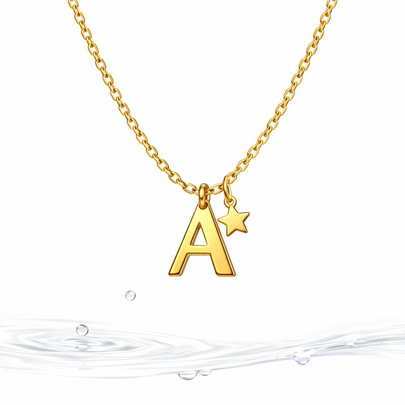 Waterproof 18k Gold Plated Initial Letter Star Charm Necklace: Custom Stainless Steel Jewelry for Layering and Wholesale Business Growth Waterproof 18k Gold Plated Initial Letter Star Charm Necklace: Custom Stainless Steel Jewelry for Layering and Wholesale Business Growth
