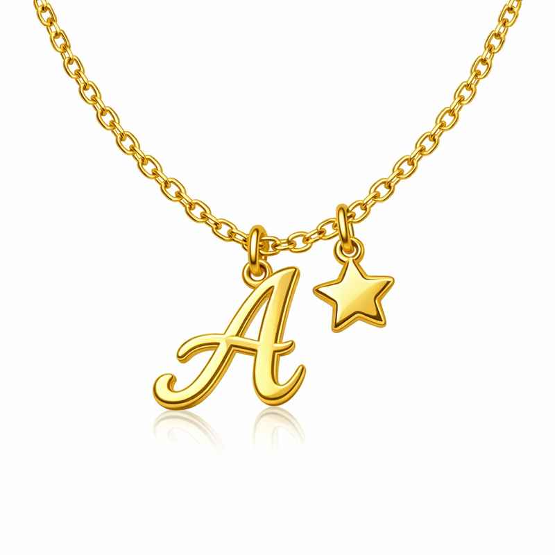 Waterproof 18k Gold Plated Initial Letter Star Charm Necklace 1 Waterproof 18k Gold Plated Initial Letter Star Charm Necklace