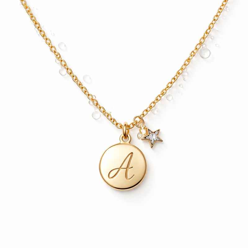 Waterproof 18K Gold Plated Necklace with Initial Letter Star Charm 1 Waterproof 18K Gold Plated Necklace with Initial Letter Star Charm