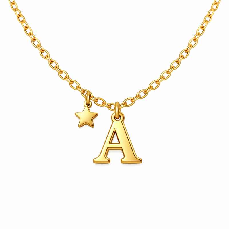 Waterproof 18k Gold Plated Necklace with Initial Letter & Star Charm 1 Waterproof 18k Gold Plated Necklace with Initial Letter & Star Charm