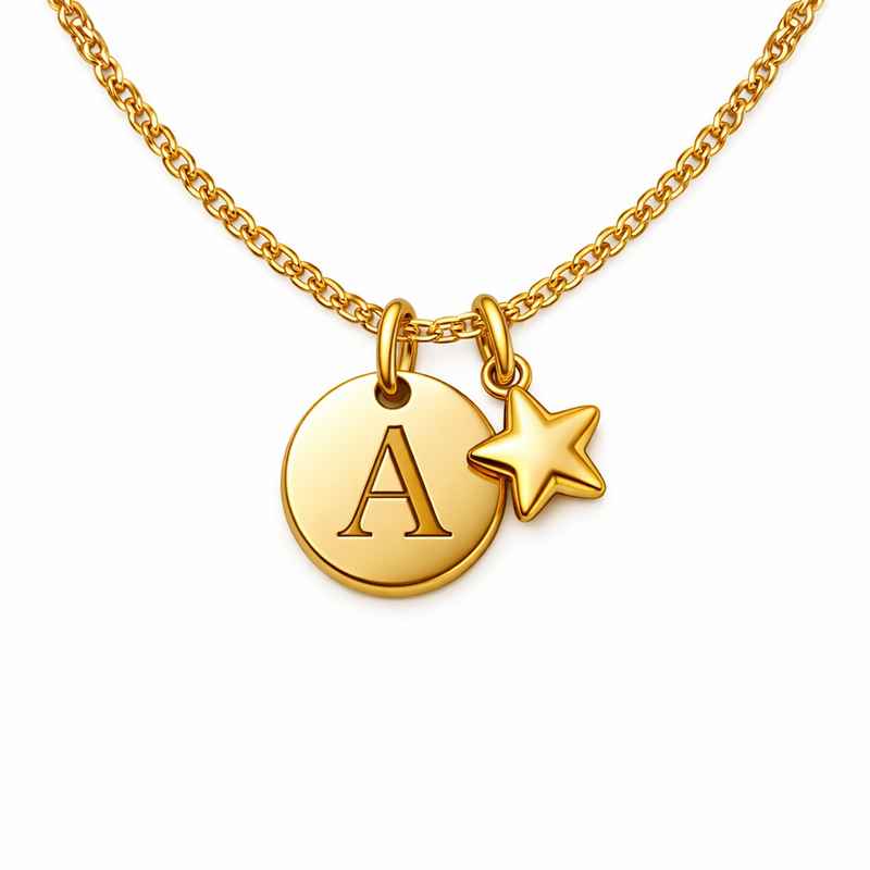 Waterproof Gold Plated Initial Necklace with 18k Gold Star Charm 1 Waterproof Gold Plated Initial Necklace with 18k Gold Star Charm