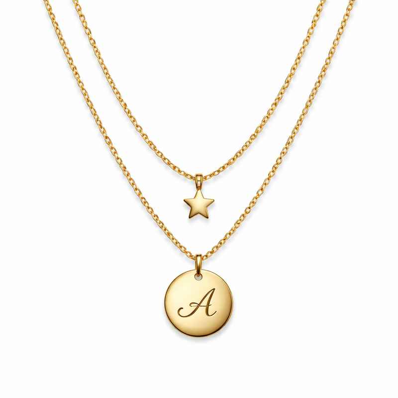 Waterproof 18K Gold Plated Necklace with Initial Letter Star Charm 1 Waterproof 18K Gold Plated Necklace with Initial Letter Star Charm