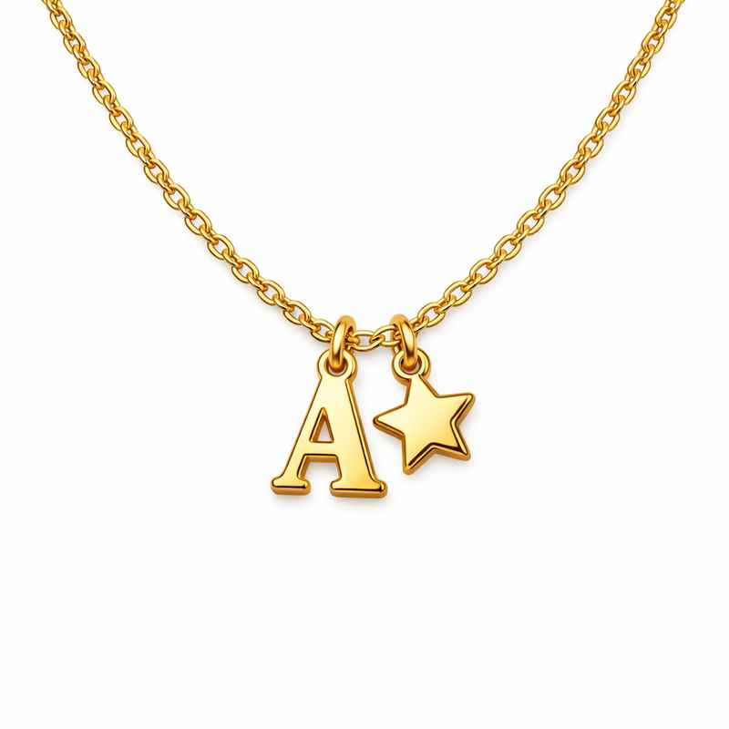 Waterproof Gold Plated Necklace with 18K Gold Star Charm & Initial Letter 1 Waterproof Gold Plated Necklace with 18K Gold Star Charm & Initial Letter