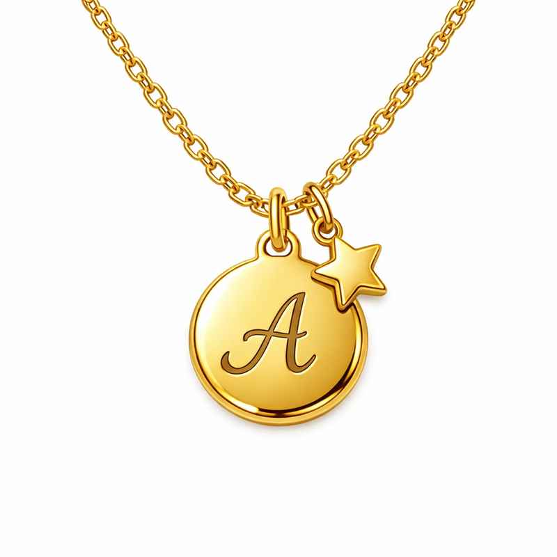 Waterproof Gold Plated Initial Letter Necklace with Star Charm 1 Waterproof Gold Plated Initial Letter Necklace with Star Charm