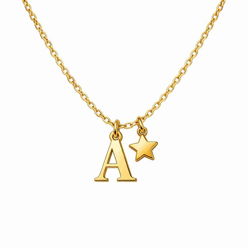 Waterproof Gold Plated Initial Necklace with 18K Gold Star Charm 3 Waterproof Gold Plated Initial Necklace with 18K Gold Star Charm