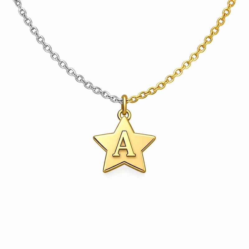 Waterproof 18k Gold Plated Necklace with Initial Letter Star Charm 1 Waterproof 18k Gold Plated Necklace with Initial Letter Star Charm