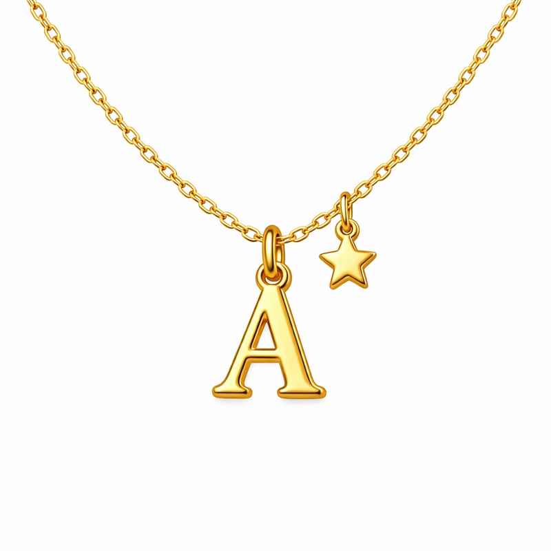 Waterproof 18k Gold Plated Initial Letter Star Charm Necklace 3 Waterproof 18k Gold Plated Initial Letter Star Charm Necklace