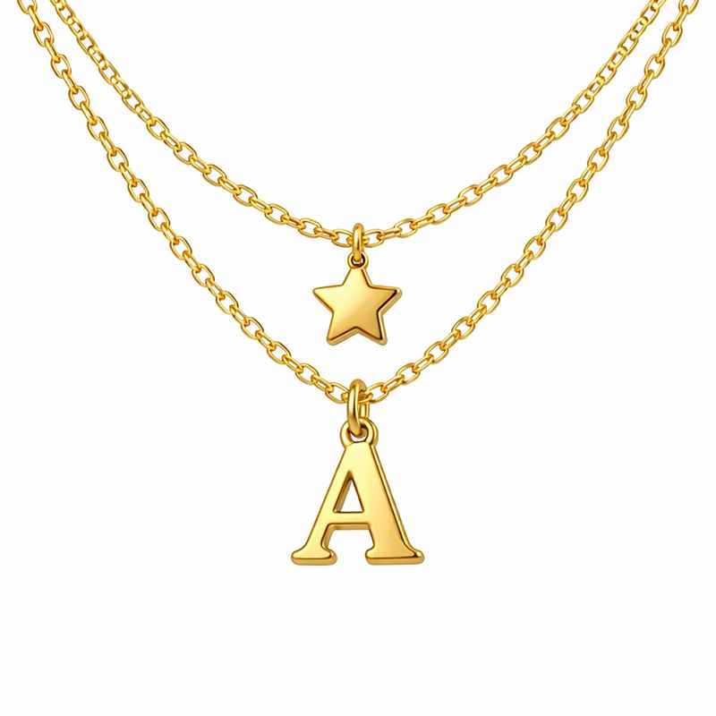 waterproof 18k gold plated initial letter necklace, stainless steel initial star charm necklace, layering waterproof alphabet charm necklace 1 waterproof 18k gold plated initial letter necklace, stainless steel initial star charm necklace, layering waterproof alphabet charm necklace