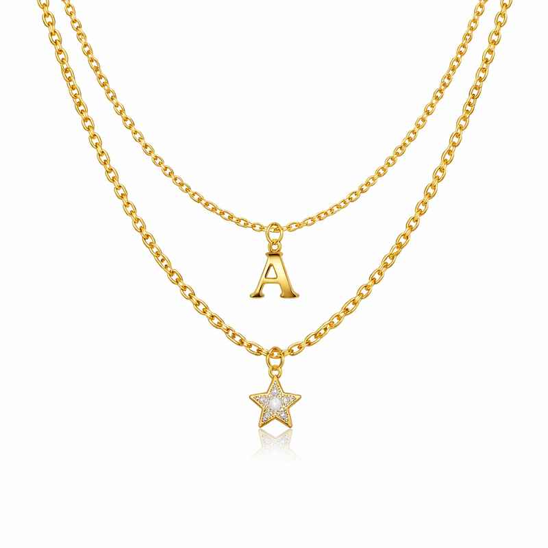 Waterproof Gold Plated Necklace with 18k Gold Initial Charm & Stainless Steel Star Layering Necklace 1 Waterproof Gold Plated Necklace with 18k Gold Initial Charm & Stainless Steel Star Layering Necklace