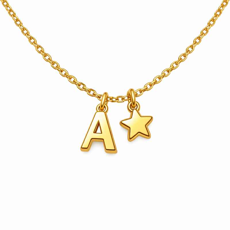 Waterproof 18K Gold Plated Necklace with Star & Initial Letter Charm 1 Waterproof 18K Gold Plated Necklace with Star & Initial Letter Charm