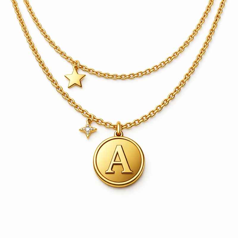 Waterproof 18K Gold Plated Initial Letter Star Necklace 1 Waterproof 18K Gold Plated Initial Letter Star Necklace