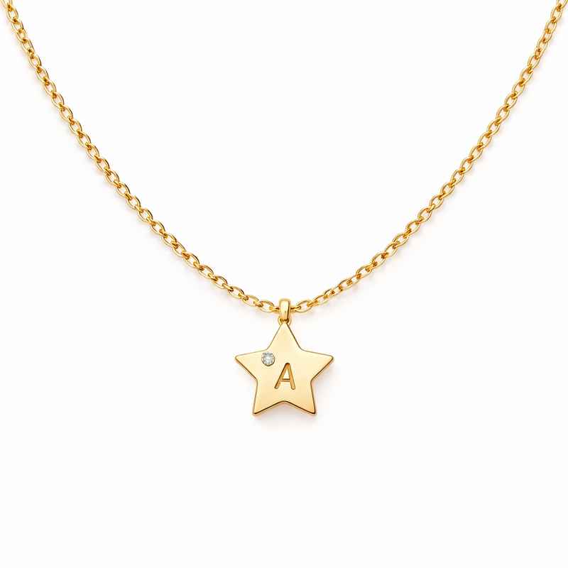 Waterproof 18K Gold Plated Necklace with Initial Letter Star Charm 1 Waterproof 18K Gold Plated Necklace with Initial Letter Star Charm