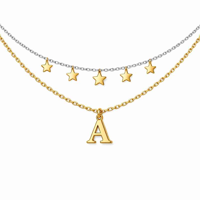 waterproof 18k gold plated necklace, exquisite initial letter charm necklace, stainless steel layering star necklace 1 waterproof 18k gold plated necklace, exquisite initial letter charm necklace, stainless steel layering star necklace