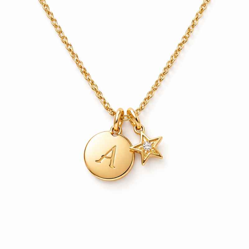 Waterproof 18K Gold Plated Initial Letter Star Charm Necklace 1 Waterproof 18K Gold Plated Initial Letter Star Charm Necklace