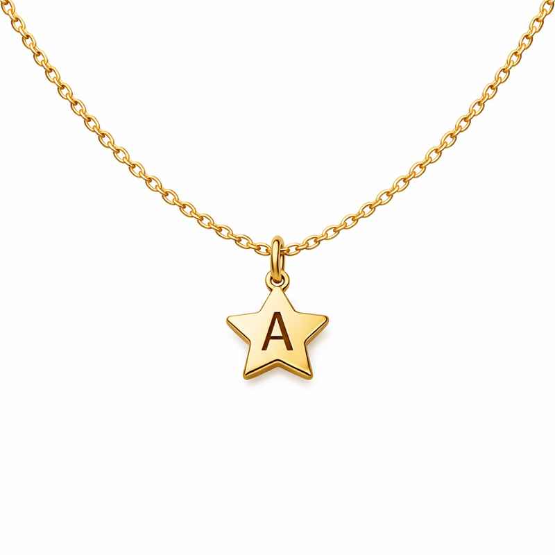 Waterproof 18k Gold Plated Necklace with Initial Letter Star Charm 1 Waterproof 18k Gold Plated Necklace with Initial Letter Star Charm