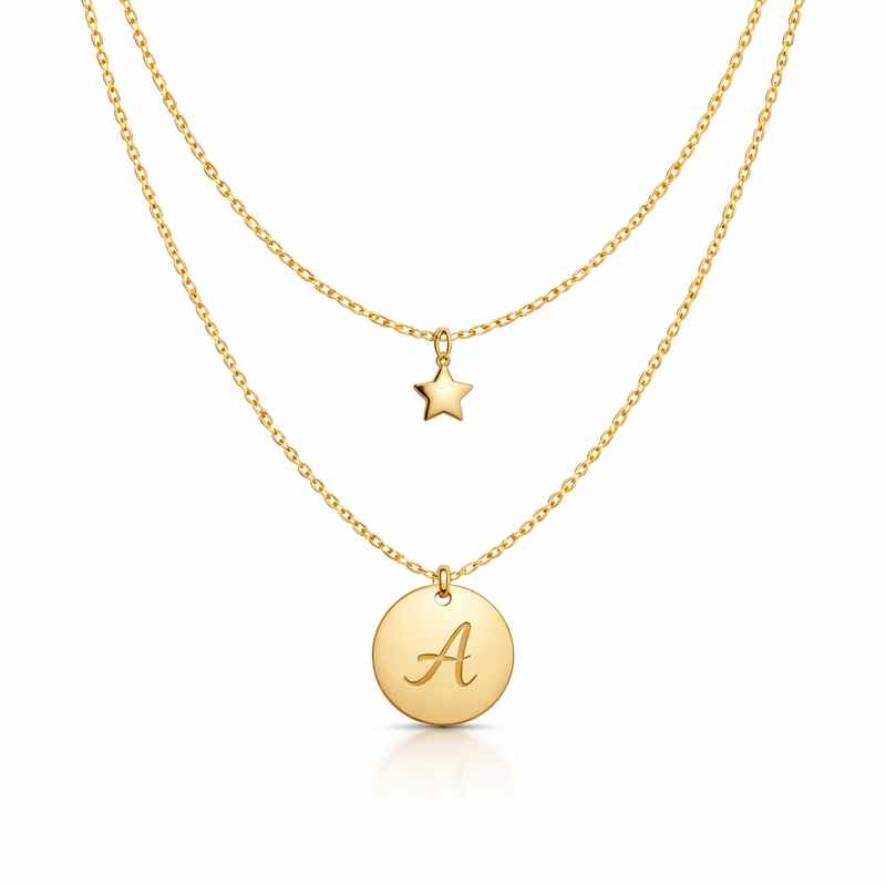 Waterproof 18k Gold Plated Initial Letter Necklace with Star Charm 1 Waterproof 18k Gold Plated Initial Letter Necklace with Star Charm