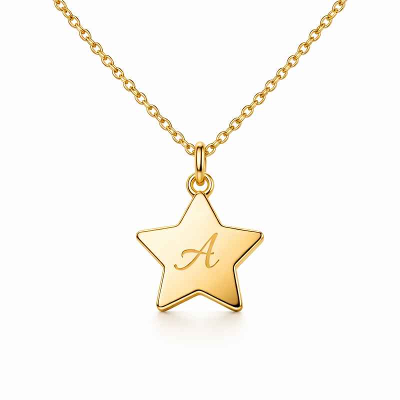 Waterproof 18k Gold Plated Initial Letter Star Charm Necklace 1 Waterproof 18k Gold Plated Initial Letter Star Charm Necklace