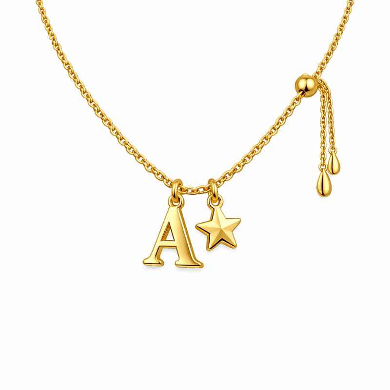 Waterproof Gold Plated Initial Necklace with 18k Gold Star Charm 1 Waterproof Gold Plated Initial Necklace with 18k Gold Star Charm