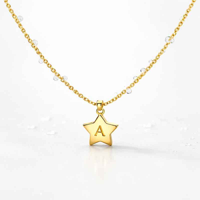 Waterproof 18k Gold Plated Necklace with Initial Letter Star Charm 1 Waterproof 18k Gold Plated Necklace with Initial Letter Star Charm