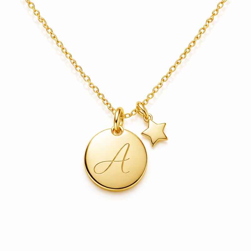 Waterproof 18k Gold Plated Initial Letter Star Charm Necklace 1 Waterproof 18k Gold Plated Initial Letter Star Charm Necklace