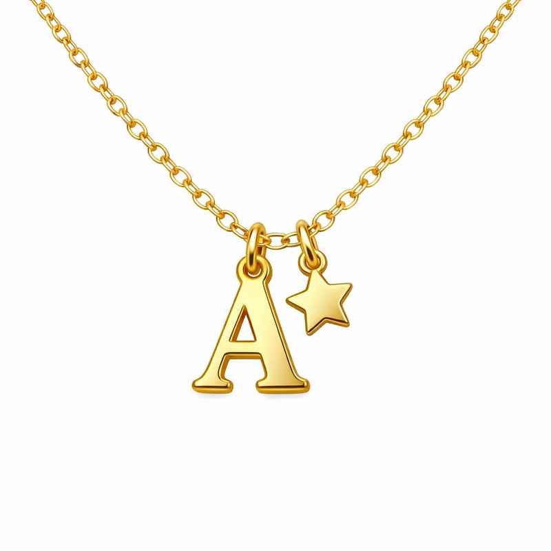 Waterproof 18k Gold Plated Necklace with Initial Letter & Star Charm 1 Waterproof 18k Gold Plated Necklace with Initial Letter & Star Charm