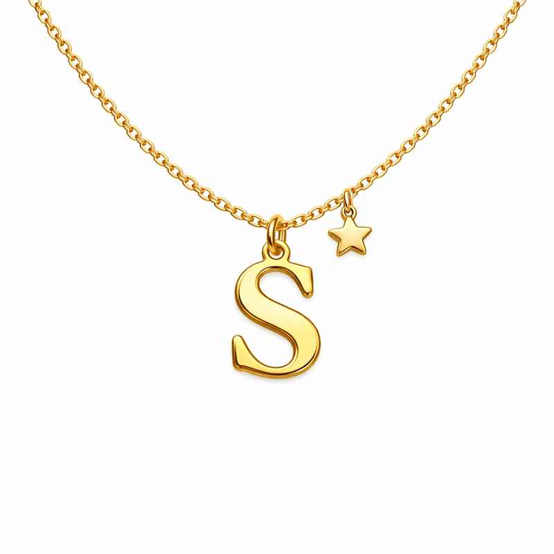 Waterproof 18K Gold Plated Initial Letter Star Charm Necklace 1 Waterproof 18K Gold Plated Initial Letter Star Charm Necklace