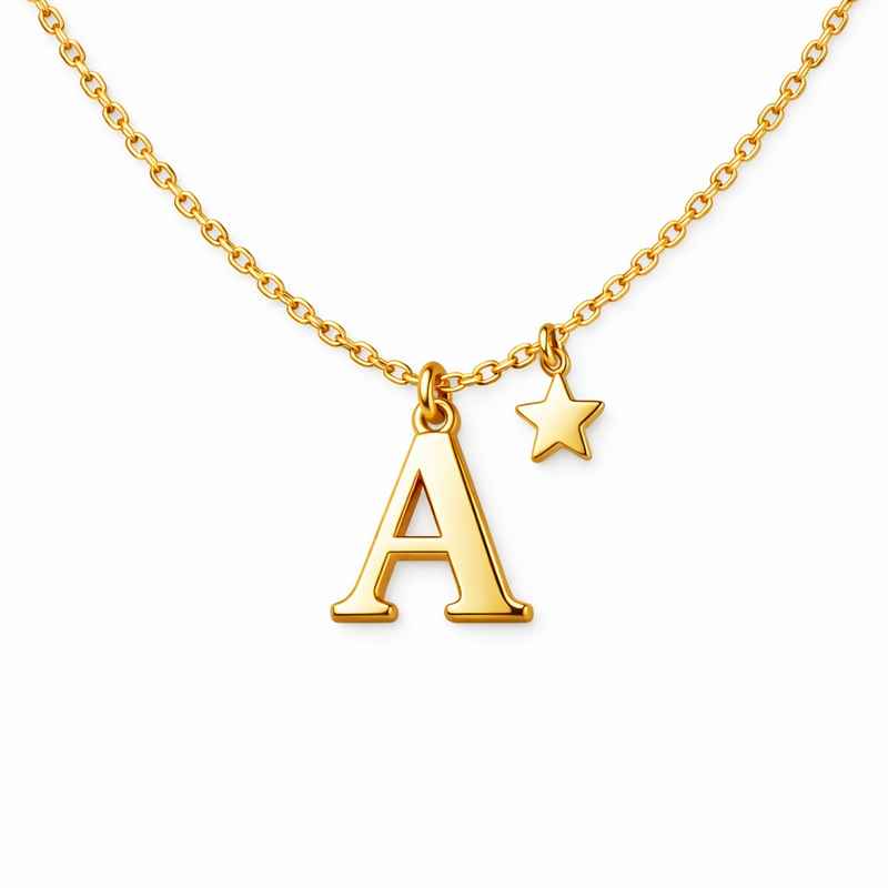 Waterproof 18K Gold Plated Necklace with Initial Letter Star Charm 1 Waterproof 18K Gold Plated Necklace with Initial Letter Star Charm