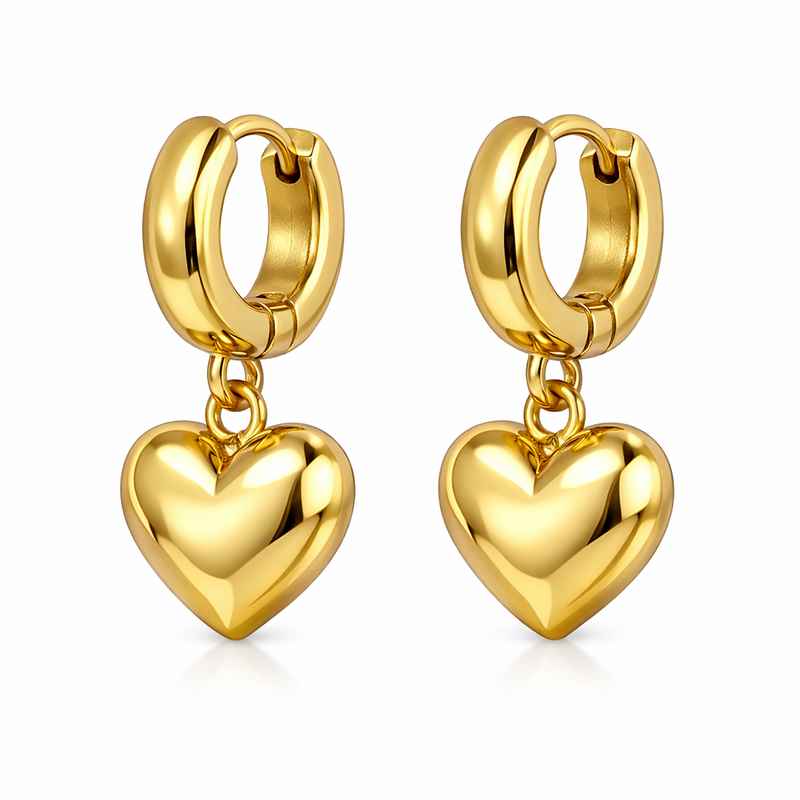 Adorable Stainless Steel Heart Earrings, Chunky Gold Plated Dangle Earrings 1 Adorable Stainless Steel Heart Earrings, Chunky Gold Plated Dangle Earrings