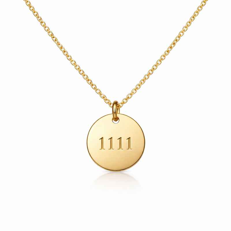 Personalized Angel Number Necklace with Gold Plated Disc Charm 1 Personalized Angel Number Necklace with Gold Plated Disc Charm