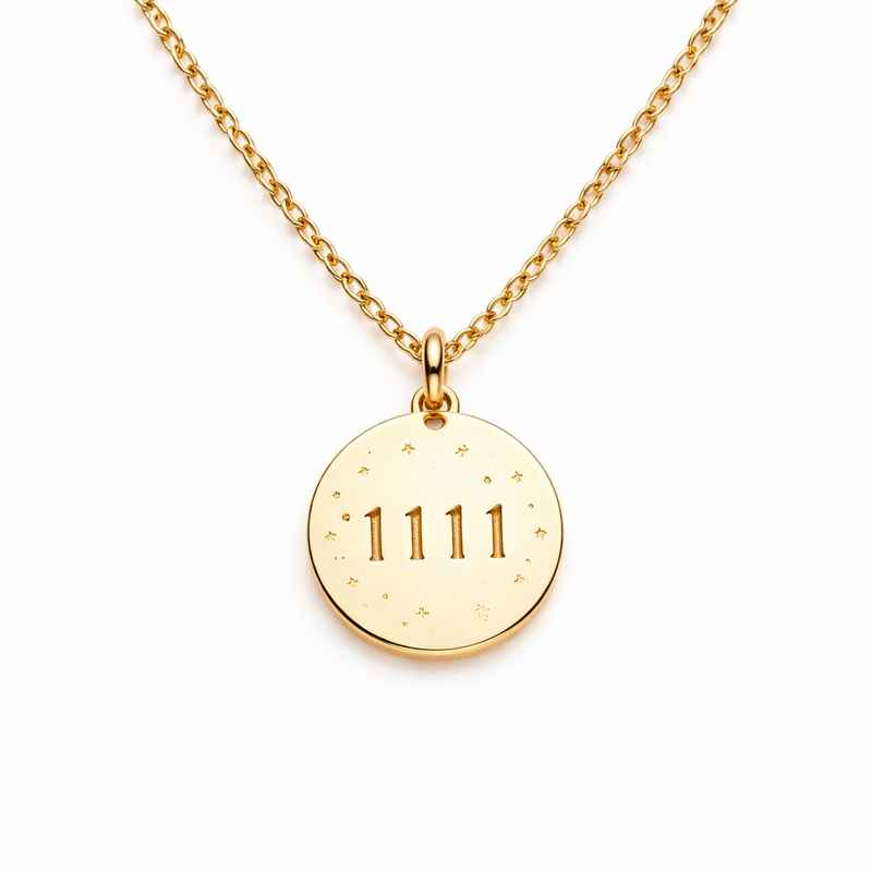 Personalized Angel Number Necklace with Gold Plated Disc Charm 1 Personalized Angel Number Necklace with Gold Plated Disc Charm