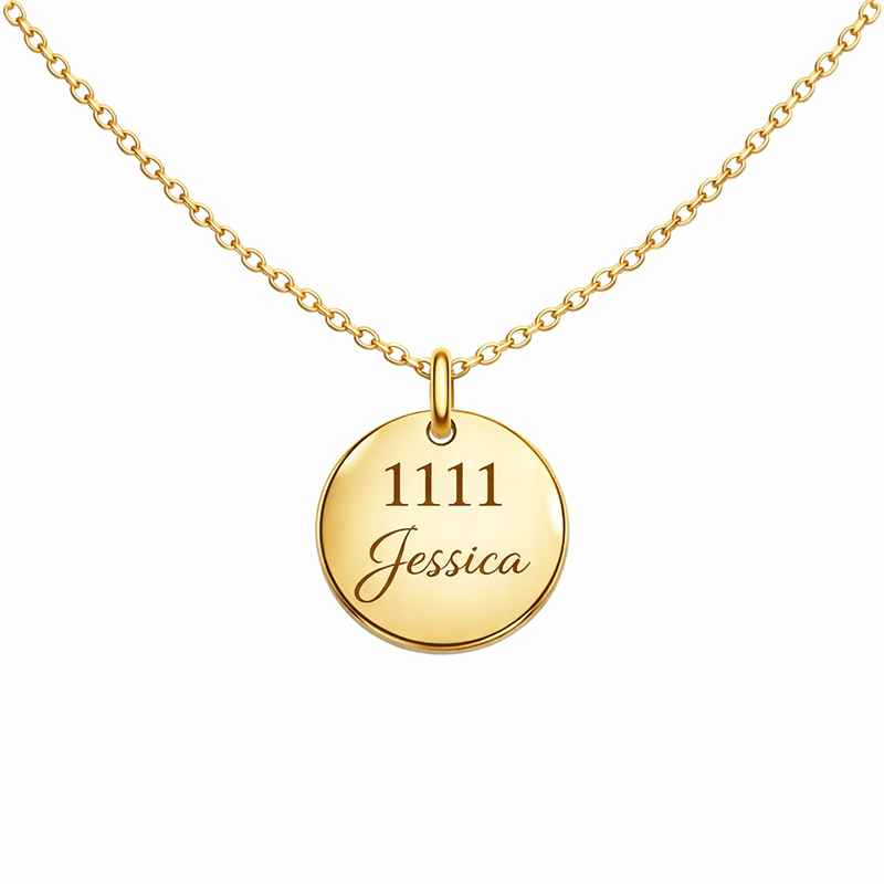 Personalized Angel Number Disc Charm Gold Plated Necklace 1 Personalized Angel Number Disc Charm Gold Plated Necklace
