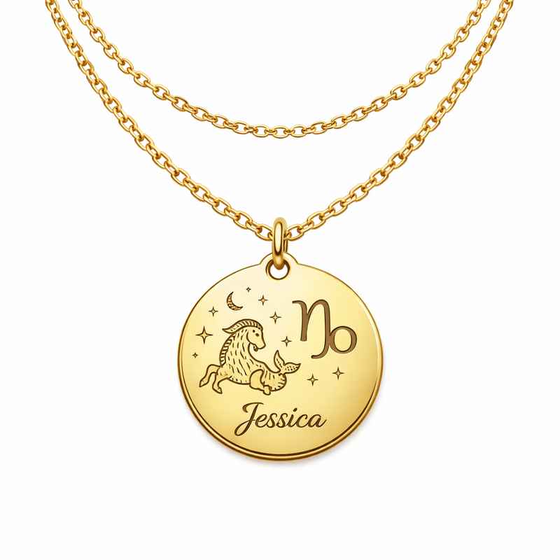 Personalized Zodiac Pendant Necklace - Custom Engraved Stainless Steel Layering Necklace 2 Personalized Zodiac Pendant Necklace - Custom Engraved Stainless Steel Layering Necklace