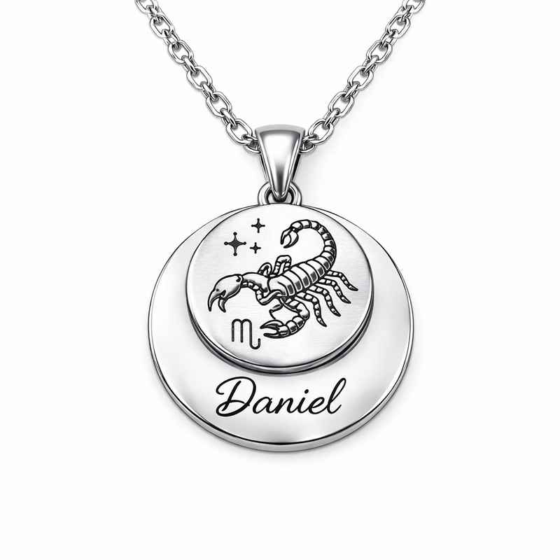 Personalized Zodiac Pendant Necklace - Engraved Stainless Steel Custom Layering 1 Personalized Zodiac Pendant Necklace - Engraved Stainless Steel Custom Layering