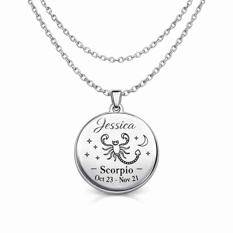 Personalized Zodiac Pendant Necklace - Engraved Stainless Steel Layering Necklace 1 Personalized Zodiac Pendant Necklace - Engraved Stainless Steel Layering Necklace