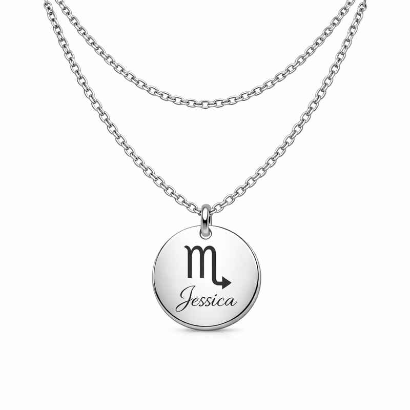 Personalized Engraved Zodiac Pendant Stainless Steel Layering Necklace 1 Personalized Engraved Zodiac Pendant Stainless Steel Layering Necklace