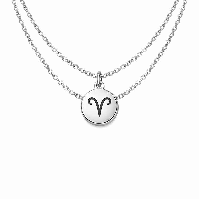 Personalized Engraved Zodiac Pendant Stainless Steel Layering Necklace 2 Personalized Engraved Zodiac Pendant Stainless Steel Layering Necklace