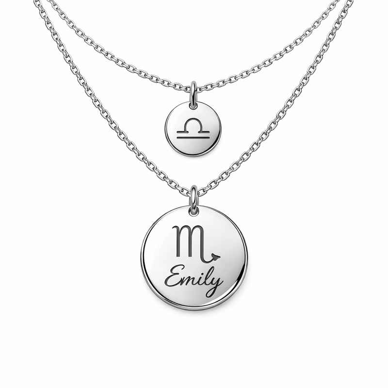 Personalized Engraved Zodiac Pendant Stainless Steel Layering Necklace 2 Personalized Engraved Zodiac Pendant Stainless Steel Layering Necklace