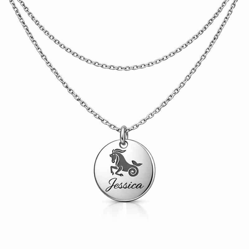 Personalized Engraved Zodiac Pendant Stainless Steel Layering Necklace 2 Personalized Engraved Zodiac Pendant Stainless Steel Layering Necklace