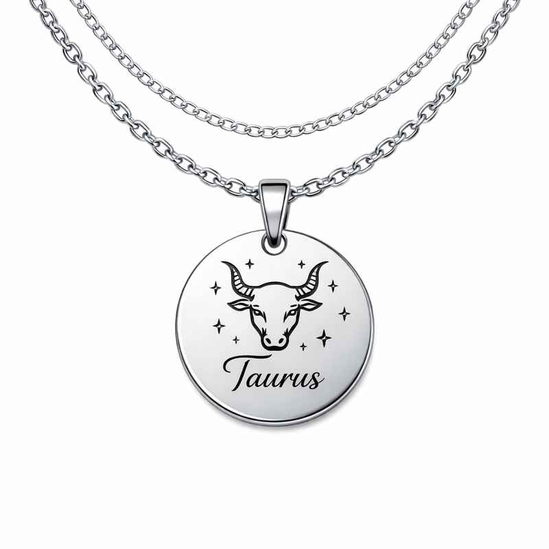 Personalized Zodiac Pendant Engraved Stainless Steel Necklace for Layering 2 Personalized Zodiac Pendant Engraved Stainless Steel Necklace for Layering